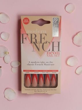 10/ $10 Modern French Neon Nail Set - Cool Pink